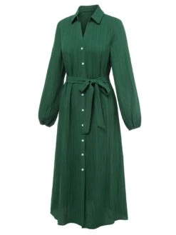 Green 1960s Lapel Loose Belted Dress 9 Green 1960s Lapel Loose Belted Dress -Candi Clothing Shop SCHL003487 G 01 3