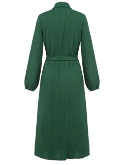 Green 1960s Lapel Loose Belted Dress 10 Green 1960s Lapel Loose Belted Dress -Candi Clothing Shop SCHL003487 G 01 4