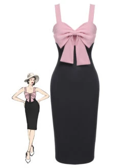 [Pre-Sale] Dark Gray 1960s Solid Wide Strap Bow Dress