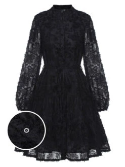 1950s Solid Floral Puff Lace Dress 34 1950s Solid Floral Puff Lace Dress -Candi Clothing Shop SCHL003524 01