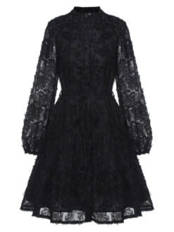 1950s Solid Floral Puff Lace Dress 35 1950s Solid Floral Puff Lace Dress -Candi Clothing Shop SCHL003524 1