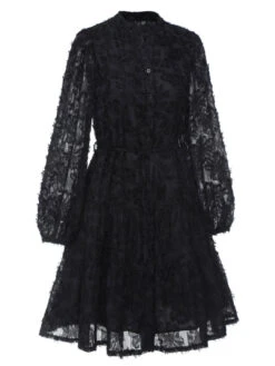 1950s Solid Floral Puff Lace Dress 36 1950s Solid Floral Puff Lace Dress -Candi Clothing Shop SCHL003524 2