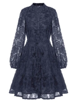 1950s Solid Floral Puff Lace Dress 28 1950s Solid Floral Puff Lace Dress -Candi Clothing Shop SCHL003524 DBL 2