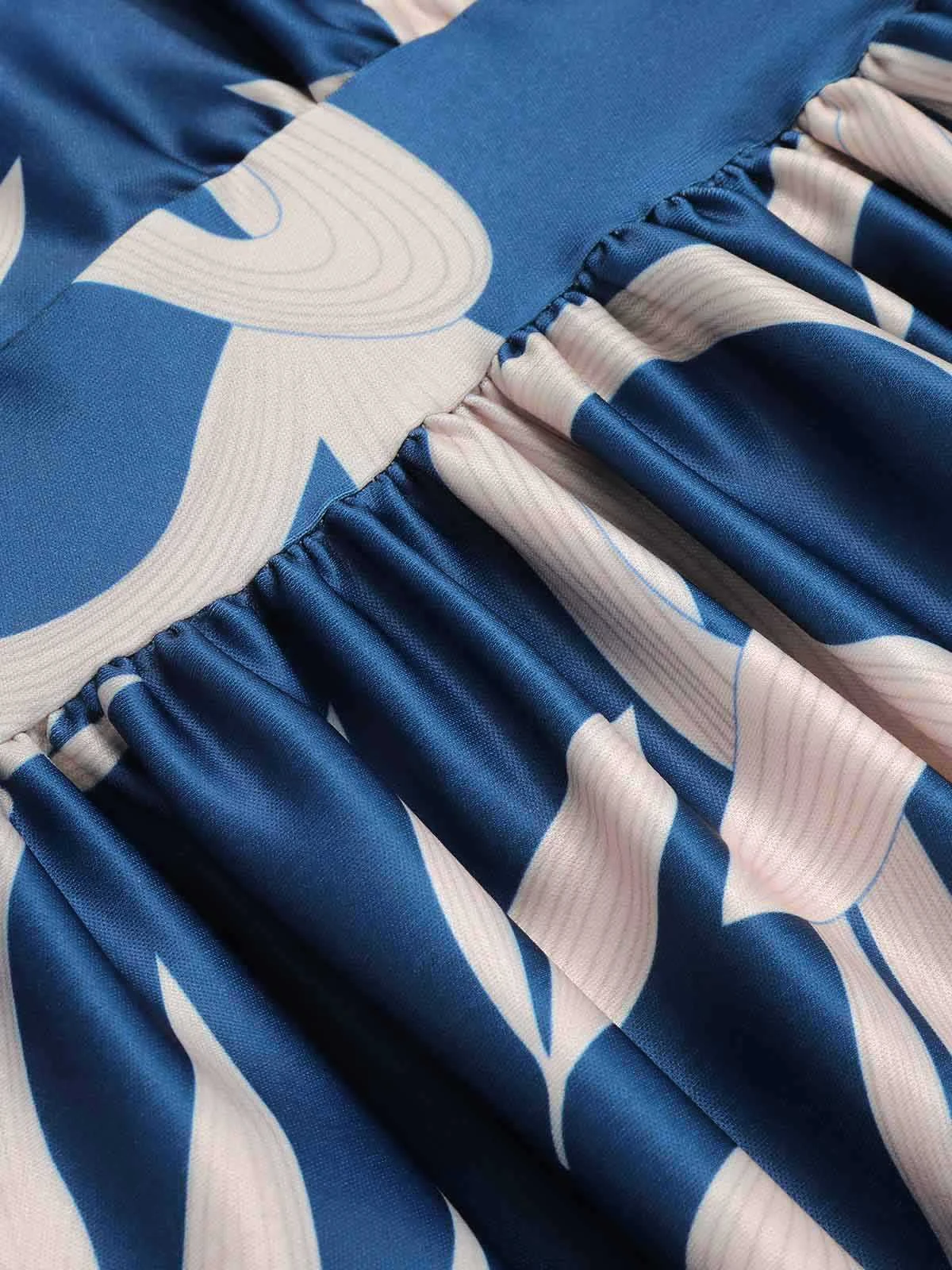 Blue 1940s One-Shoulder Plants Slit Dress 5 Blue 1940s One-Shoulder Plants Slit Dress - Image 5