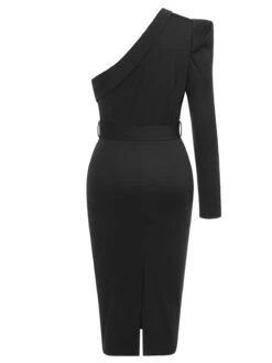 Black 1950s Solid Cold Shoulder Dress -Candi Clothing Shop SCHL003539 3