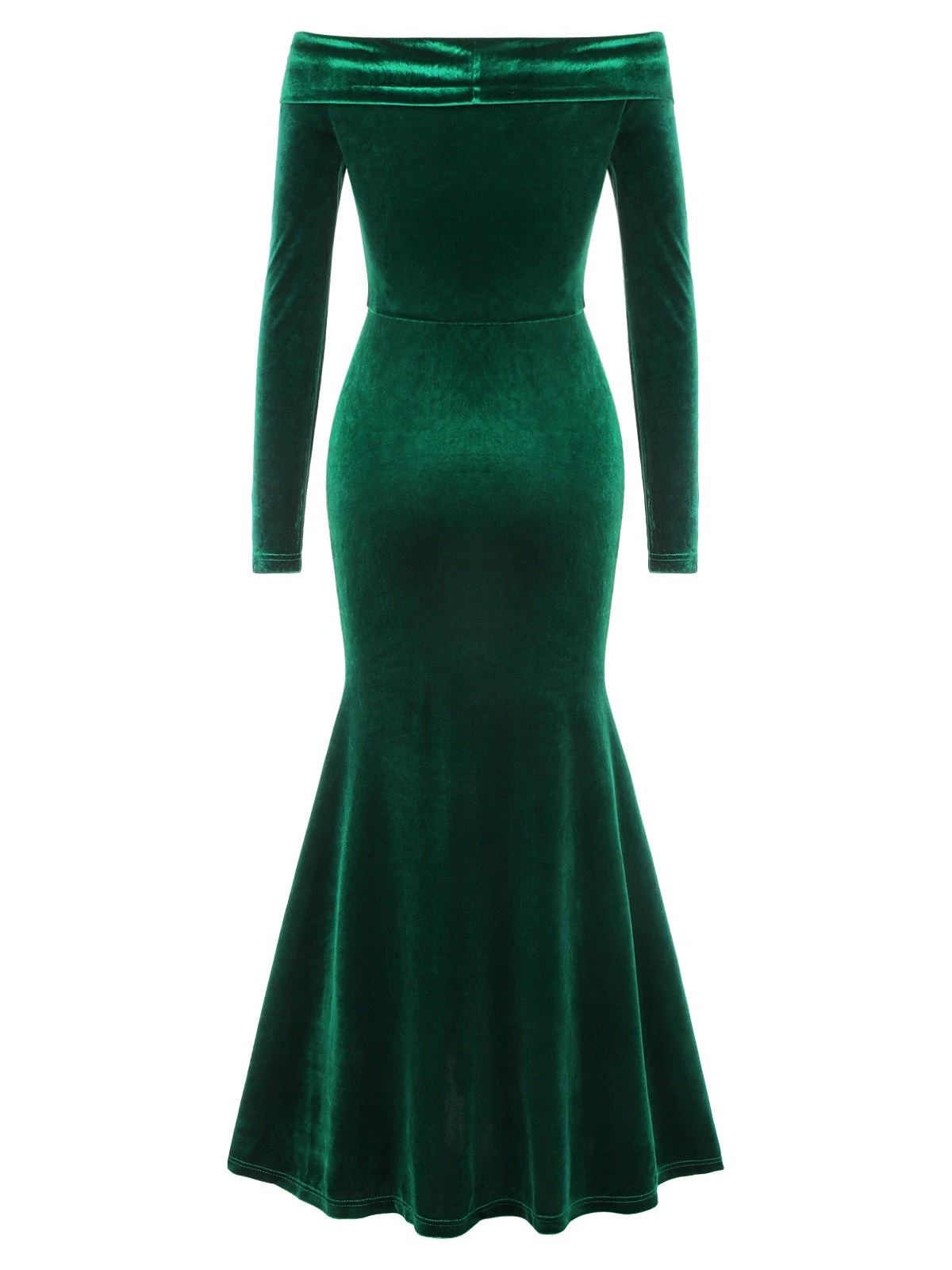 Green 1930s Velvet Off-Shoulder Ruffle-Trim Mermaid Dress 4 Green 1930s Velvet Off-Shoulder Ruffle-Trim Mermaid Dress - Image 4
