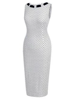 White 1960s Polka Dot Button Pencil Dress -Candi Clothing Shop SCHL003562 2