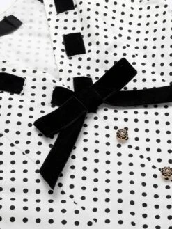 White 1960s Polka Dot Button Pencil Dress -Candi Clothing Shop SCHL003562 4