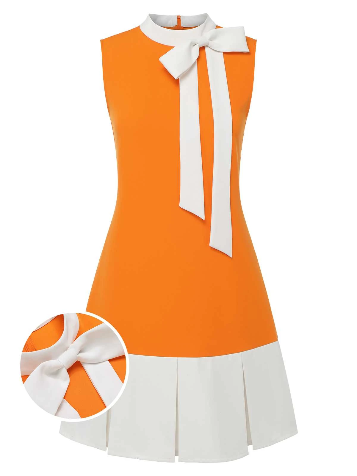 Orange 1960s Crew Bowknot Sleeveless Dress 1 Orange 1960s Crew Bowknot Sleeveless Dress