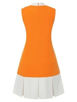 Orange 1960s Crew Bowknot Sleeveless Dress 12 Orange 1960s Crew Bowknot Sleeveless Dress -Candi Clothing Shop SCHL003564 3 compressed