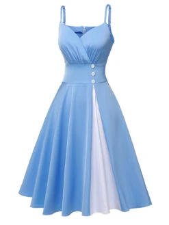 [Pre-Sale] Blue 1950s Spaghetti Straps Patchwork Dress -Candi Clothing Shop SCHL003567 2