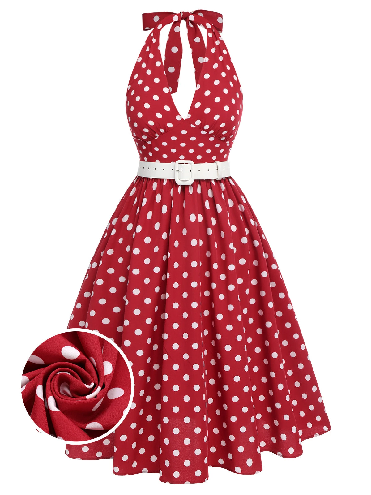 Red 1950s Polka Dot Halter Dress 1 Red 1950s Polka Dot Halter Dress