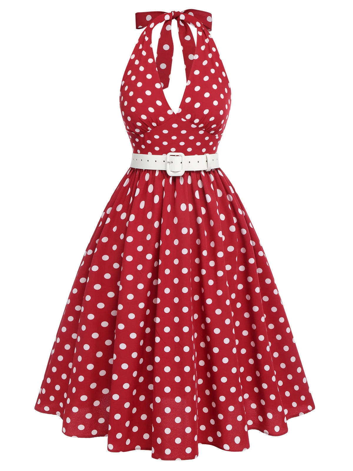 Red 1950s Polka Dot Halter Dress 2 Red 1950s Polka Dot Halter Dress - Image 2