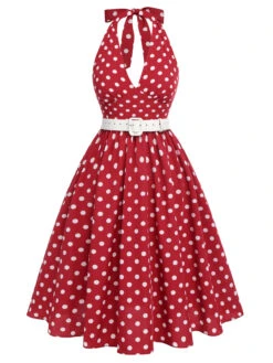 [Pre-Sale] Green 1950s Polka Dot Halter Dress -Candi Clothing Shop SCHL003568 1
