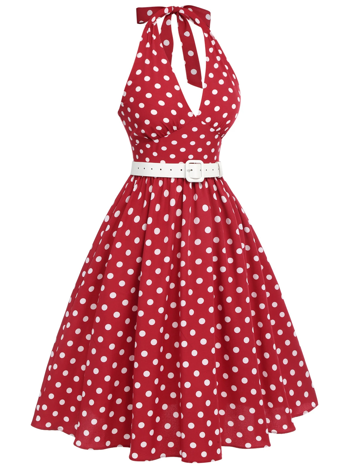 Red 1950s Polka Dot Halter Dress 3 Red 1950s Polka Dot Halter Dress - Image 3