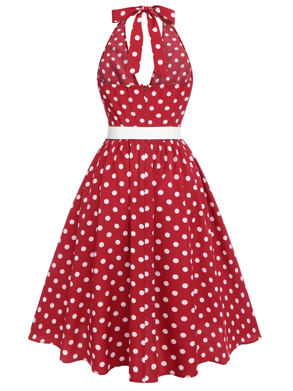 Red 1950s Polka Dot Halter Dress 4 Red 1950s Polka Dot Halter Dress - Image 4