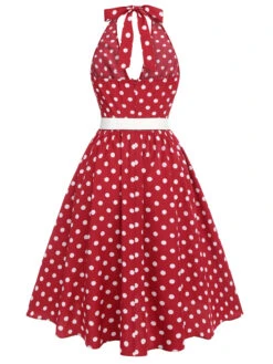 [Pre-Sale] Green 1950s Polka Dot Halter Dress -Candi Clothing Shop SCHL003568 3