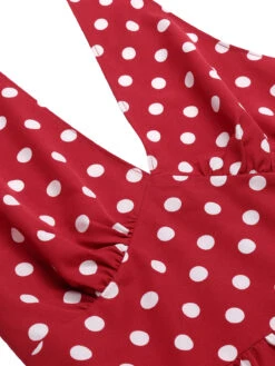 Red 1950s Polka Dot Halter Dress 14 Red 1950s Polka Dot Halter Dress -Candi Clothing Shop SCHL003568 4 1