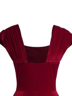 Wine Red 1950s Heart Button Solid Dress -Candi Clothing Shop SCHL003573 WR 4