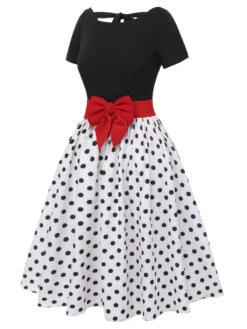 [Pre-Sale] Black 1950s Polka Dots Boat Neck Dress -Candi Clothing Shop SCHL003582 2