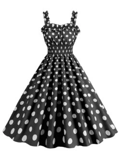 1950s Polka Dot Smocking Strap Dress 25 1950s Polka Dot Smocking Strap Dress -Candi Clothing Shop SCHL003598 B 1