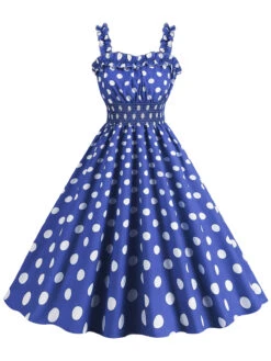 1950s Polka Dot Smocking Strap Dress 27 1950s Polka Dot Smocking Strap Dress -Candi Clothing Shop SCHL003598 BL 1