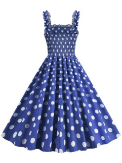 1950s Polka Dot Smocking Strap Dress 28 1950s Polka Dot Smocking Strap Dress -Candi Clothing Shop SCHL003598 BL 2