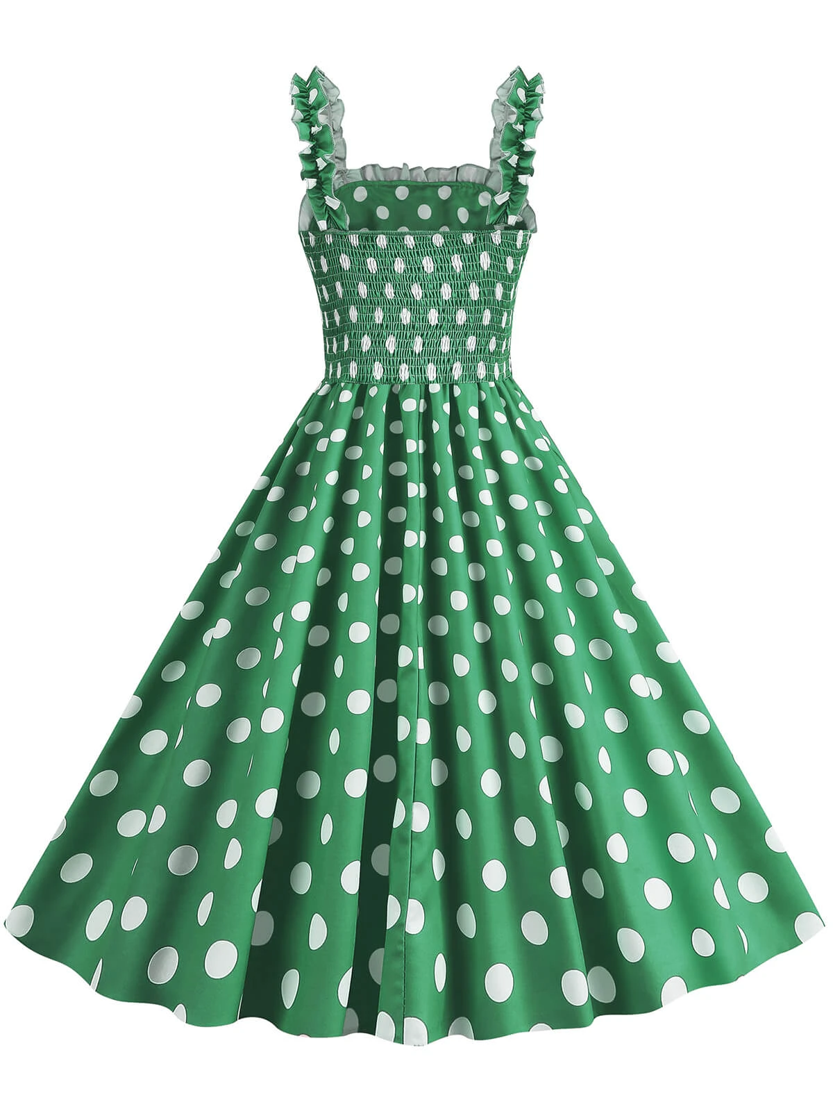 1950s Polka Dot Smocking Strap Dress 14 1950s Polka Dot Smocking Strap Dress - Image 14