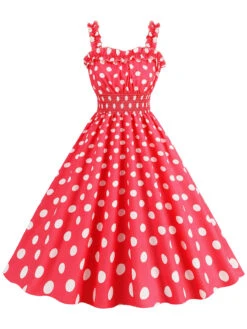 1950s Polka Dot Smocking Strap Dress 19 1950s Polka Dot Smocking Strap Dress -Candi Clothing Shop SCHL003598 R 1