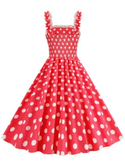 1950s Polka Dot Smocking Strap Dress 20 1950s Polka Dot Smocking Strap Dress -Candi Clothing Shop SCHL003598 R 2