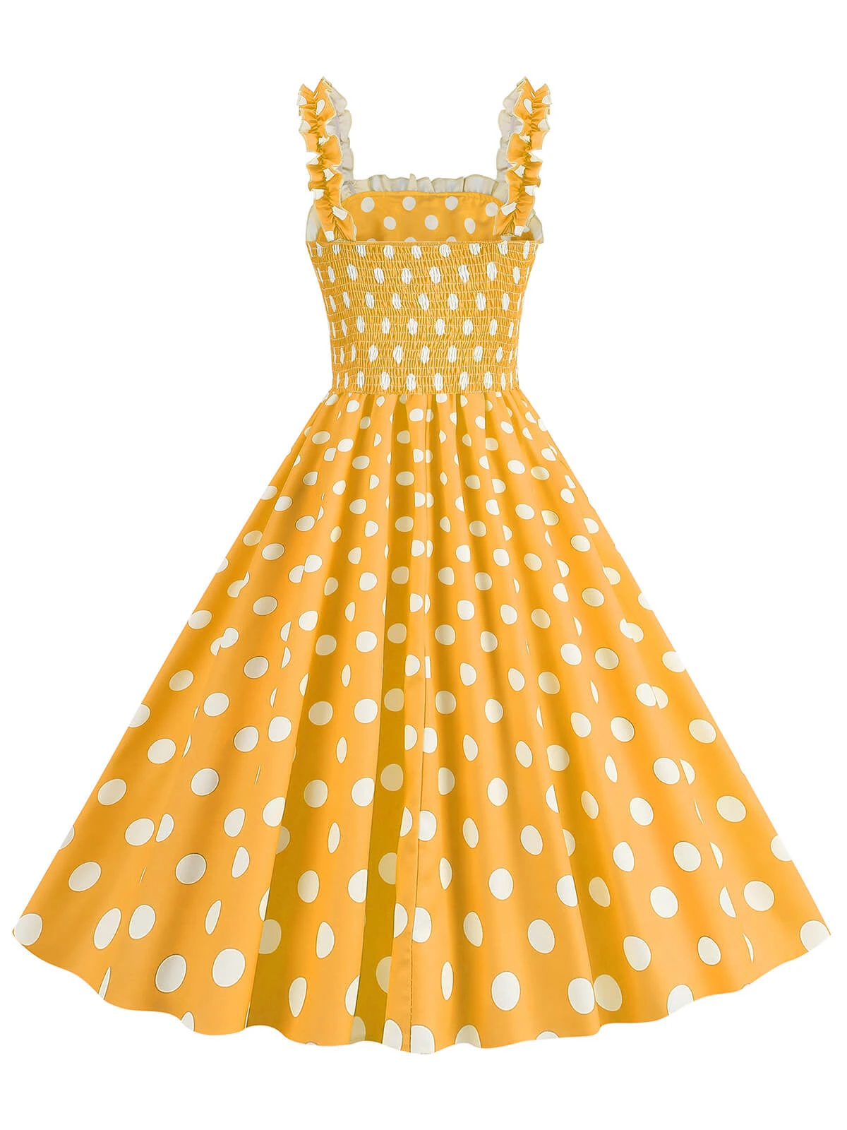 1950s Polka Dot Smocking Strap Dress 2 1950s Polka Dot Smocking Strap Dress - Image 2