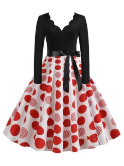 1950s V-Neck Long Sleeves Plaid Swing Dress 17 1950s V-Neck Long Sleeves Plaid Swing Dress -Candi Clothing Shop SCHL003600 R 1