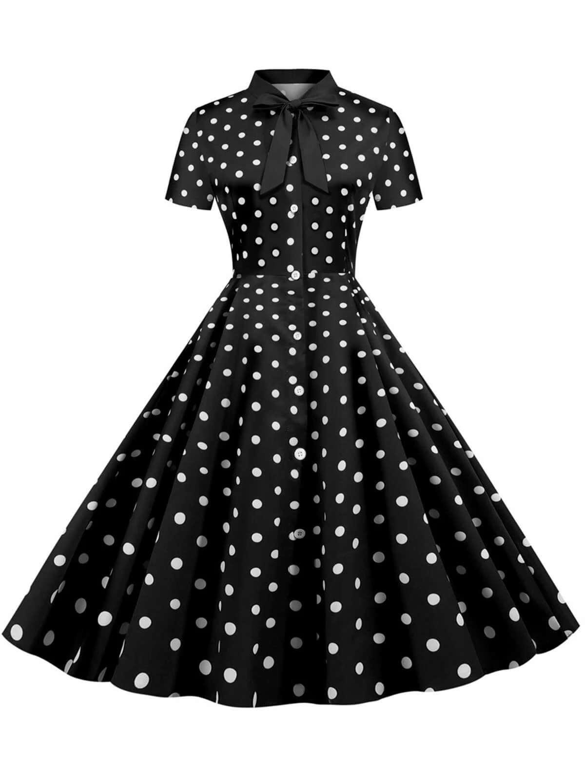 1950s Bow Collar Striped Dots Swing Dress 10 1950s Bow Collar Striped Dots Swing Dress - Image 10