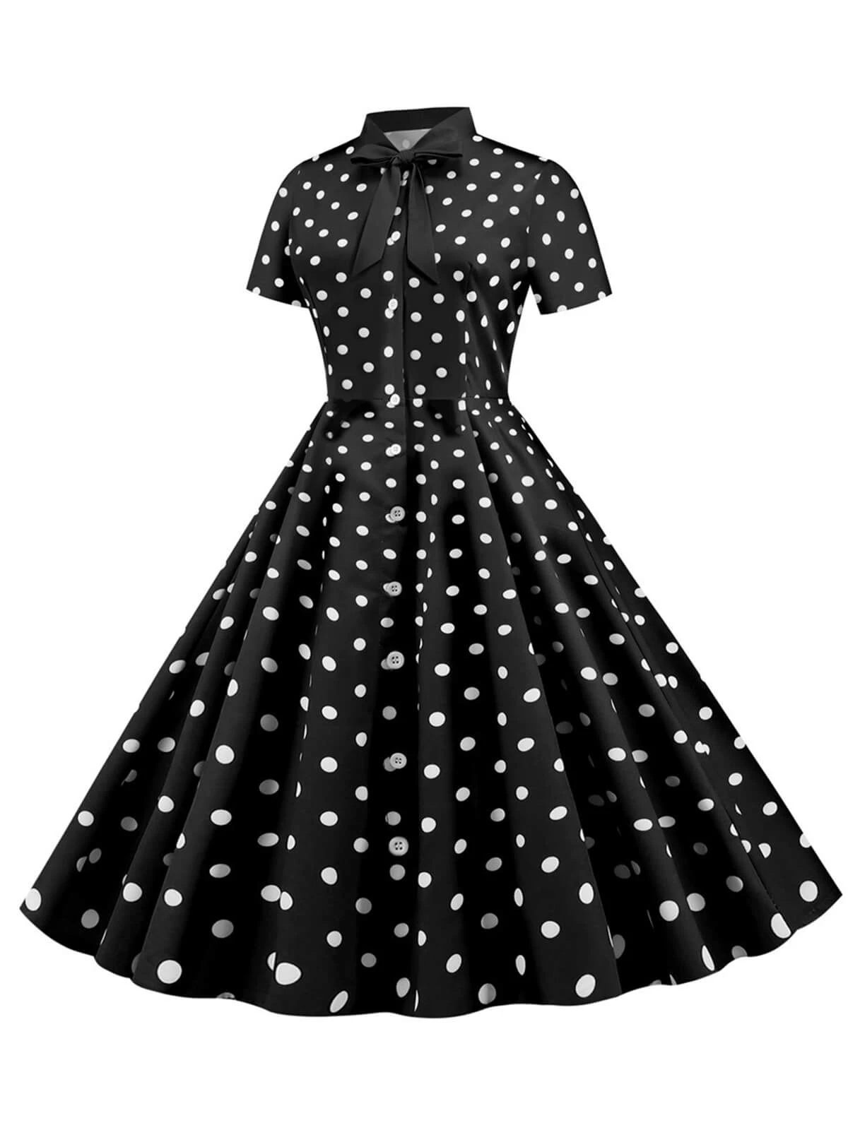 1950s Bow Collar Striped Dots Swing Dress 11 1950s Bow Collar Striped Dots Swing Dress - Image 11