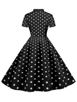 1950s Bow Collar Striped Dots Swing Dress 23 1950s Bow Collar Striped Dots Swing Dress -Candi Clothing Shop SCHL003619 B 3