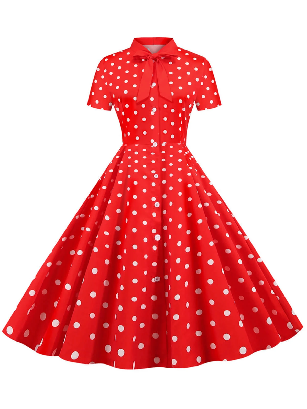 1950s Bow Collar Striped Dots Swing Dress 7 1950s Bow Collar Striped Dots Swing Dress - Image 7