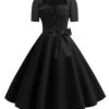 1950s Square Neck Short Sleeves Dress
