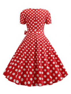 1950s Square Neck Short Sleeves Dress -Candi Clothing Shop SCHL003641 PAT 3