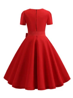 1950s Square Neck Short Sleeves Dress -Candi Clothing Shop SCHL003641 R 1