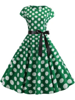 1950s Polka Dot Cap Sleeved Dress 22 1950s Polka Dot Cap Sleeved Dress -Candi Clothing Shop SCHL003648 G 1
