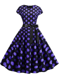 1950s Polka Dot Cap Sleeved Dress 24 1950s Polka Dot Cap Sleeved Dress -Candi Clothing Shop SCHL003648 PU 1