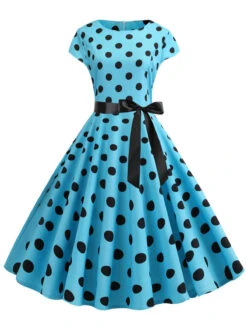 1950s Polka Dot Cap Sleeved Dress 26 1950s Polka Dot Cap Sleeved Dress -Candi Clothing Shop SCHL003648 SB 1
