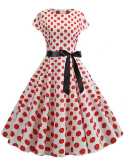 1950s Polka Dot Cap Sleeved Dress 18 1950s Polka Dot Cap Sleeved Dress -Candi Clothing Shop SCHL003648 W 1