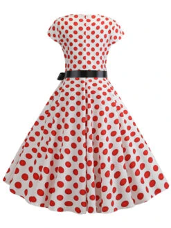 1950s Polka Dot Cap Sleeved Dress 19 1950s Polka Dot Cap Sleeved Dress -Candi Clothing Shop SCHL003648 W 2