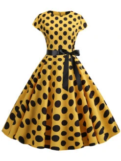 1950s Polka Dot Cap Sleeved Dress 20 1950s Polka Dot Cap Sleeved Dress -Candi Clothing Shop SCHL003648 Y 1