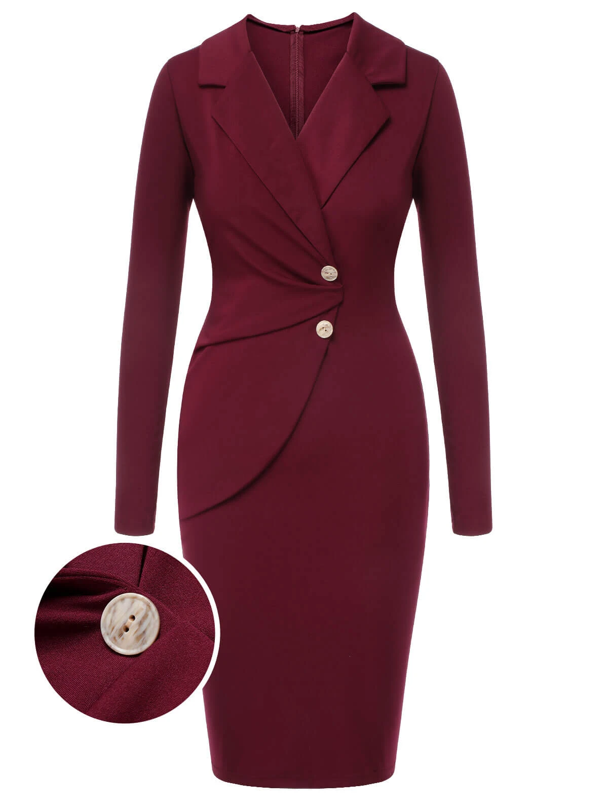 Purplish Red 1940s Solid Long Sleeved Lapel Dress 1 Purplish Red 1940s Solid Long Sleeved Lapel Dress