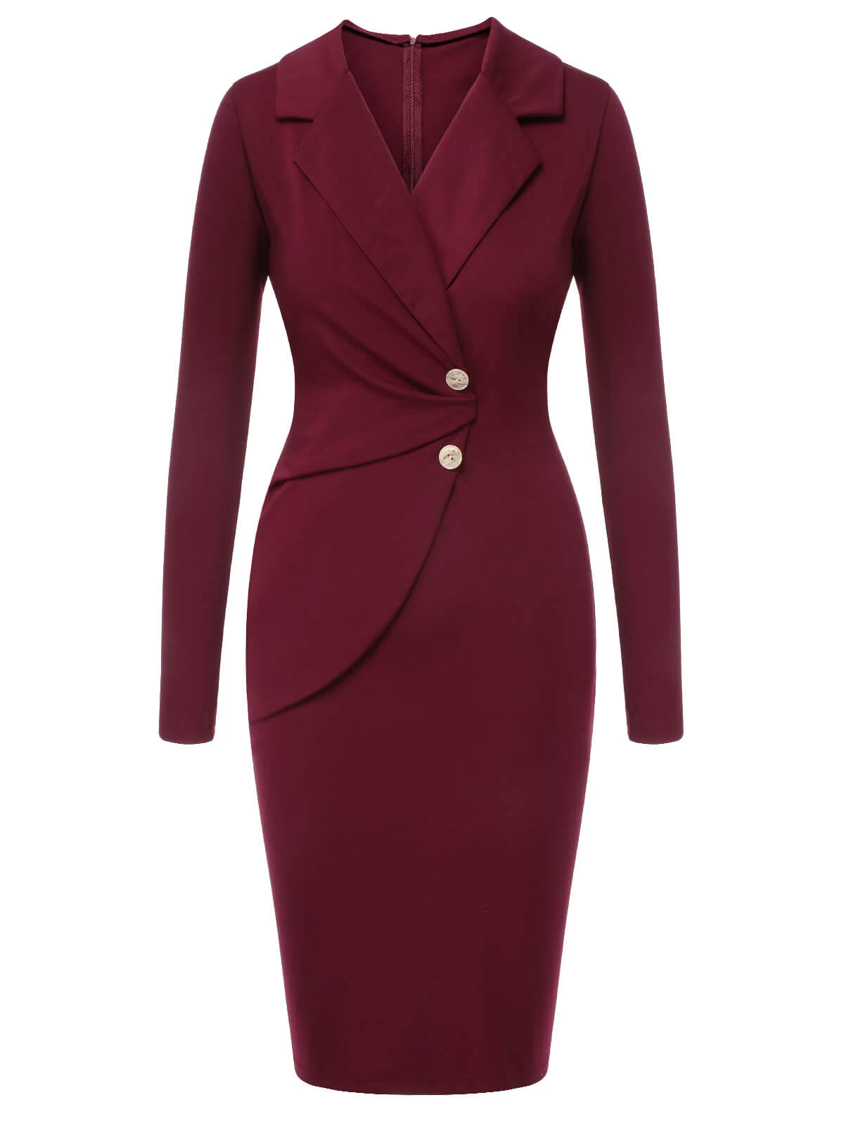 Purplish Red 1940s Solid Long Sleeved Lapel Dress 2 Purplish Red 1940s Solid Long Sleeved Lapel Dress - Image 2