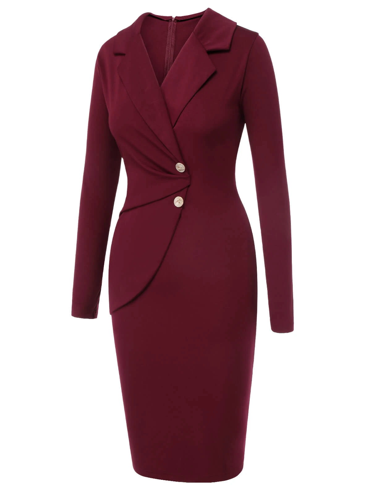 Purplish Red 1940s Solid Long Sleeved Lapel Dress 3 Purplish Red 1940s Solid Long Sleeved Lapel Dress - Image 3
