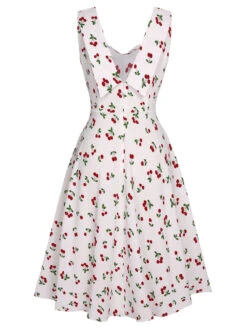 White 1950s Cherry Bow Sweetheart Neck Dress 11 White 1950s Cherry Bow Sweetheart Neck Dress -Candi Clothing Shop SCHL003660 3