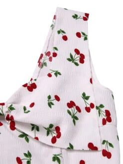 White 1950s Cherry Bow Sweetheart Neck Dress 12 White 1950s Cherry Bow Sweetheart Neck Dress -Candi Clothing Shop SCHL003660 4